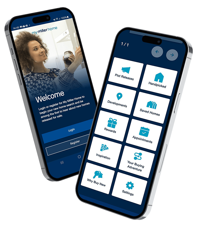 The My Miller Home shown on two phone screens